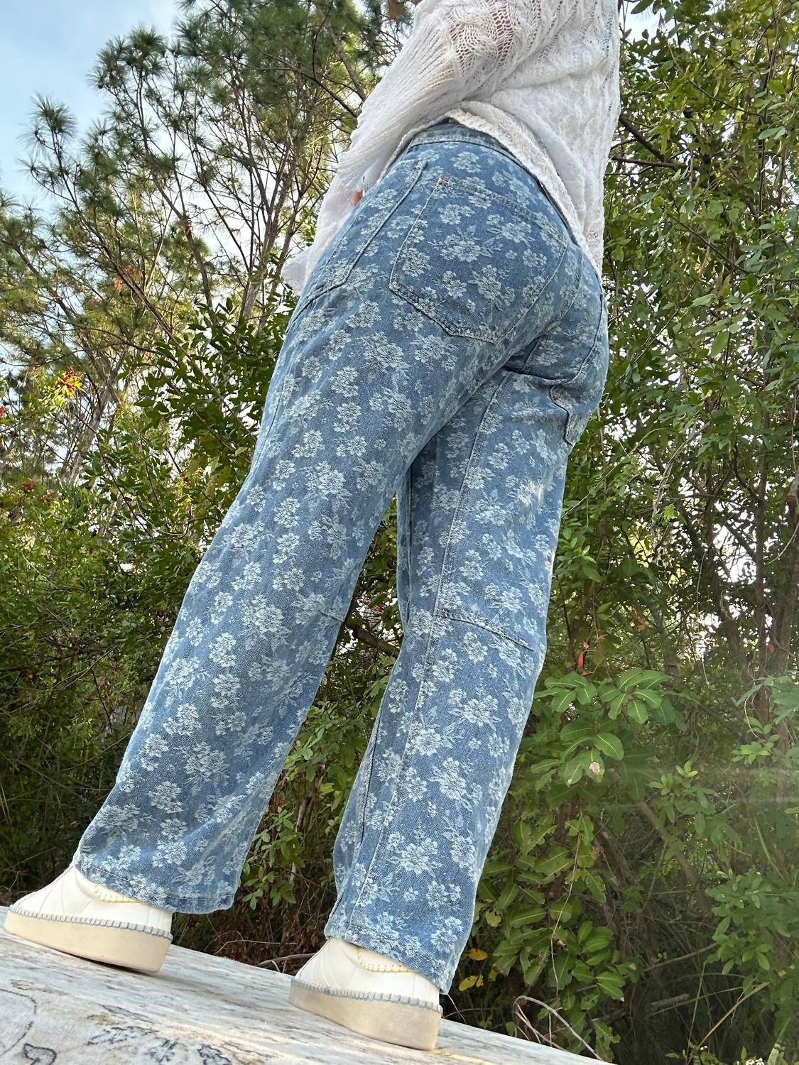 J.Nna - Floral Print Denim Fit Jeans - Plus