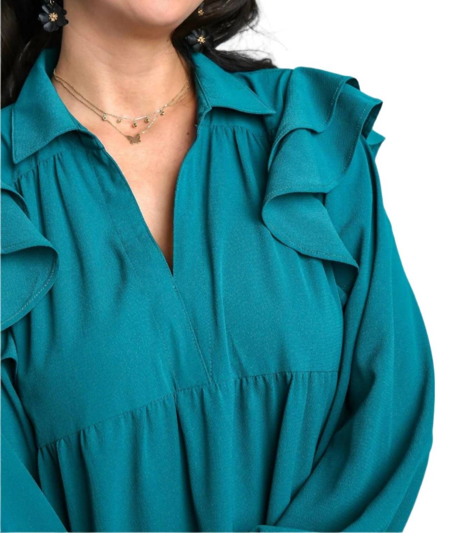 Umgee - Ruffle Long Sleeve Tiered Maxi Dress
