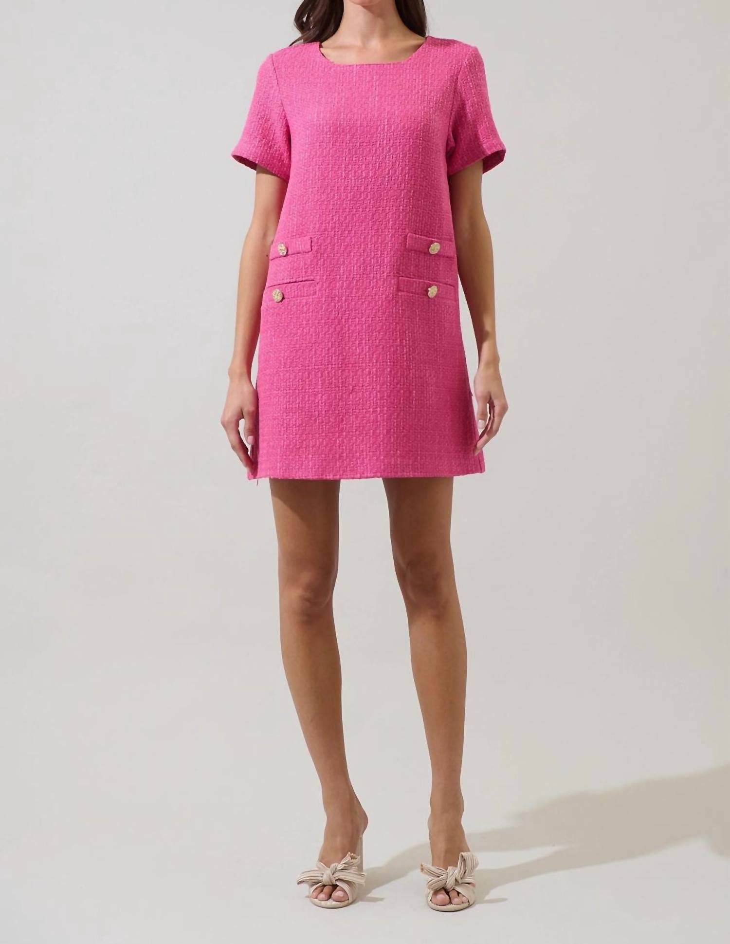 SUGARLIPS Amélie Tweed Mini Dress in fuchsia - women's dress