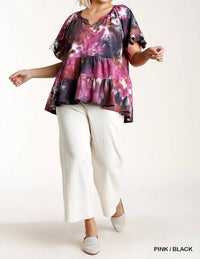 Umgee - Tie Dye Mandarin Tiered Ruffle Top