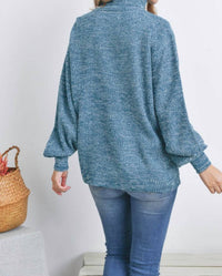 Zenana - Turtleneck Melange Balloon Sleeve Sweater