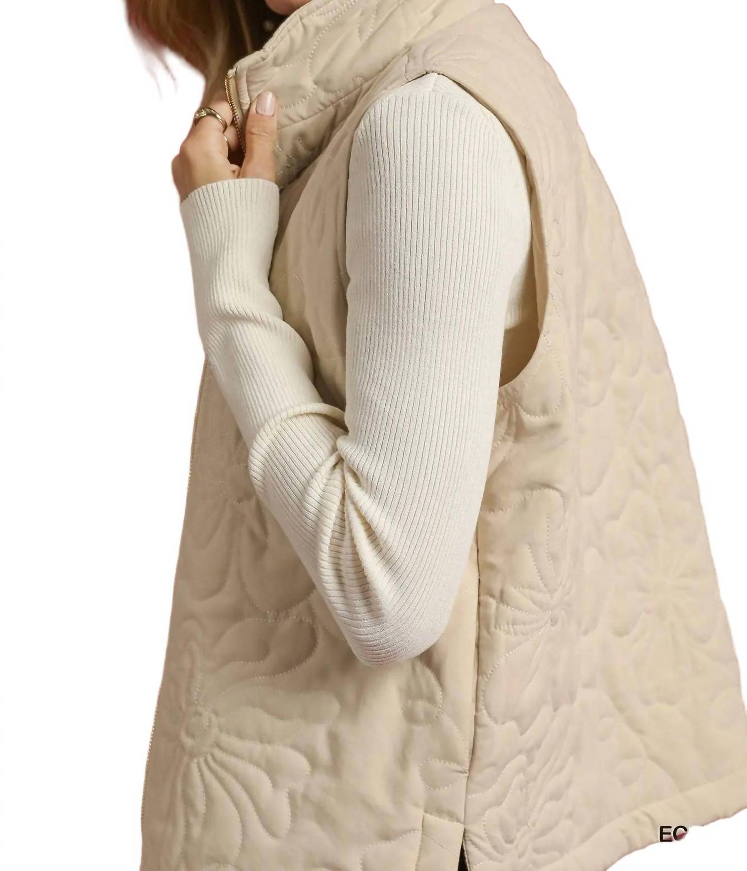 Umgee - Quilted Floral Zip Vest
