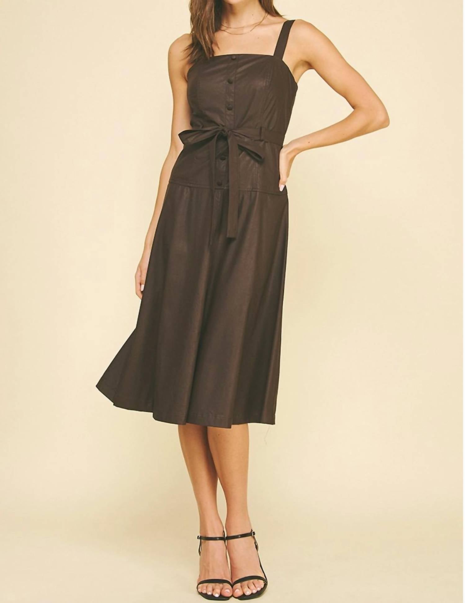 Pinch - Faux Leather Button Detailed Midi Dress