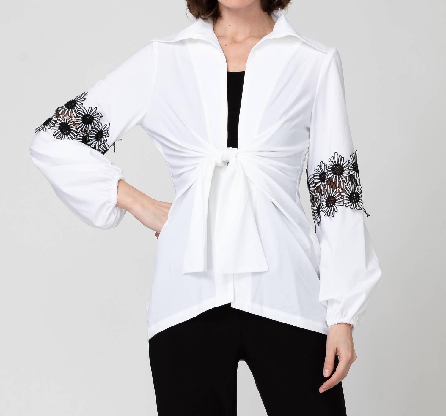 Joseph Ribkoff - Tie Front Embroidered Blouse With Cami