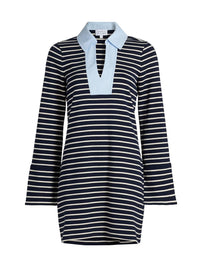 TANYA TAYLOR Whitney Dress in maritime blue cream thin stripe - women's dress - detail view