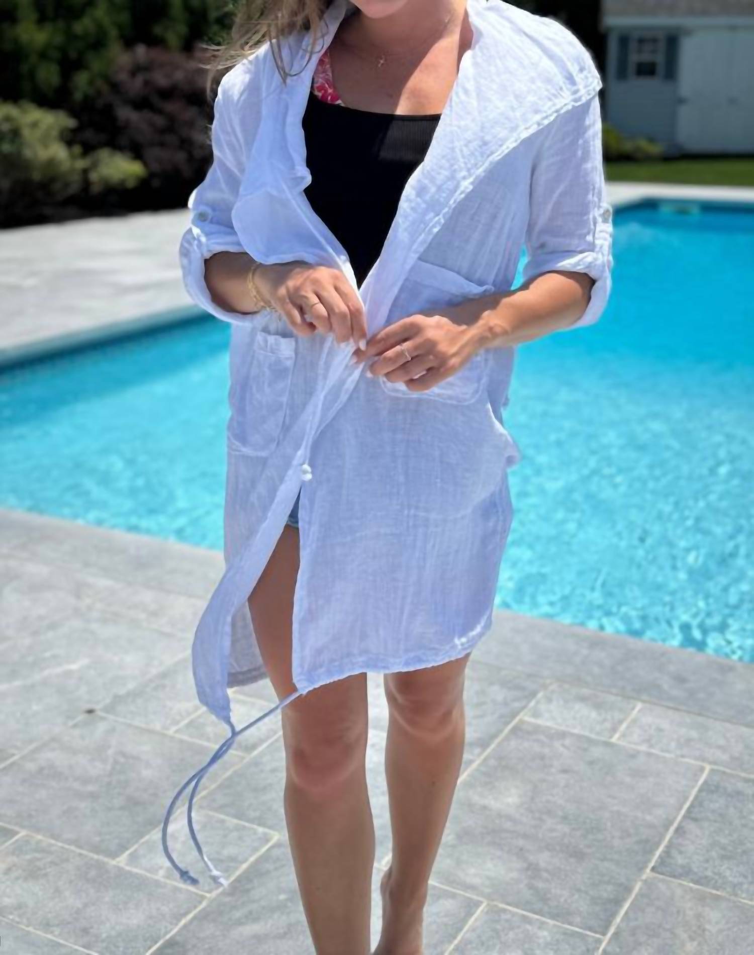 Made In Italy - Drawstring Linen Coverup Jacket