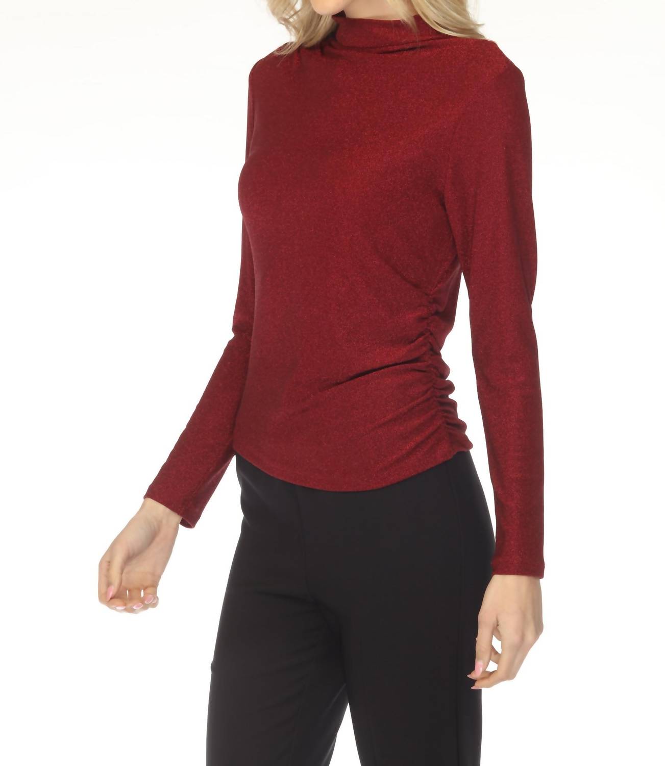 Joseph Ribkoff - Shimmery Mock Neck Ruched Top