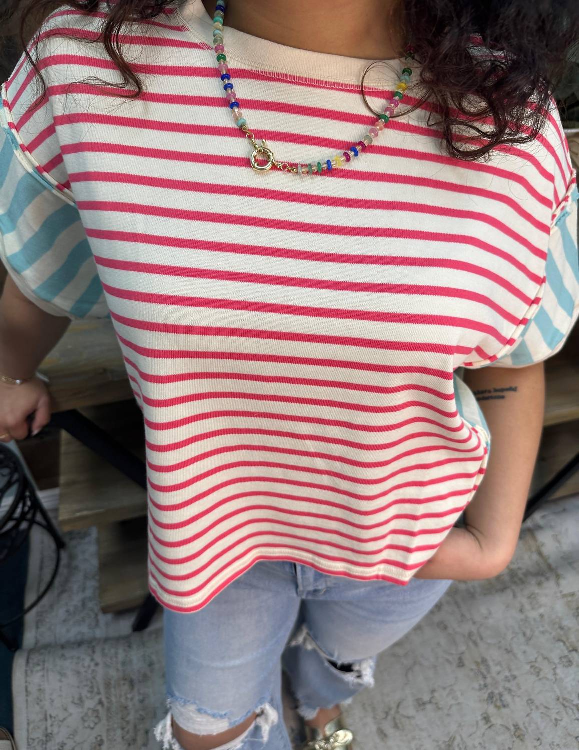 Peach Love - Stripe Color Block Top