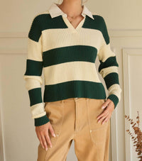 Skies Are Blue - Striped Ribbed Knit Polo Shirt