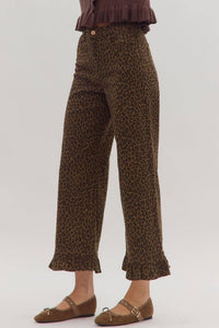 entro Wild Ruffle Trim Pants in leopard - women's pants - alternate view