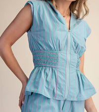 Glam - V-neck Sleeveless Front Zip Top & Shorts Set