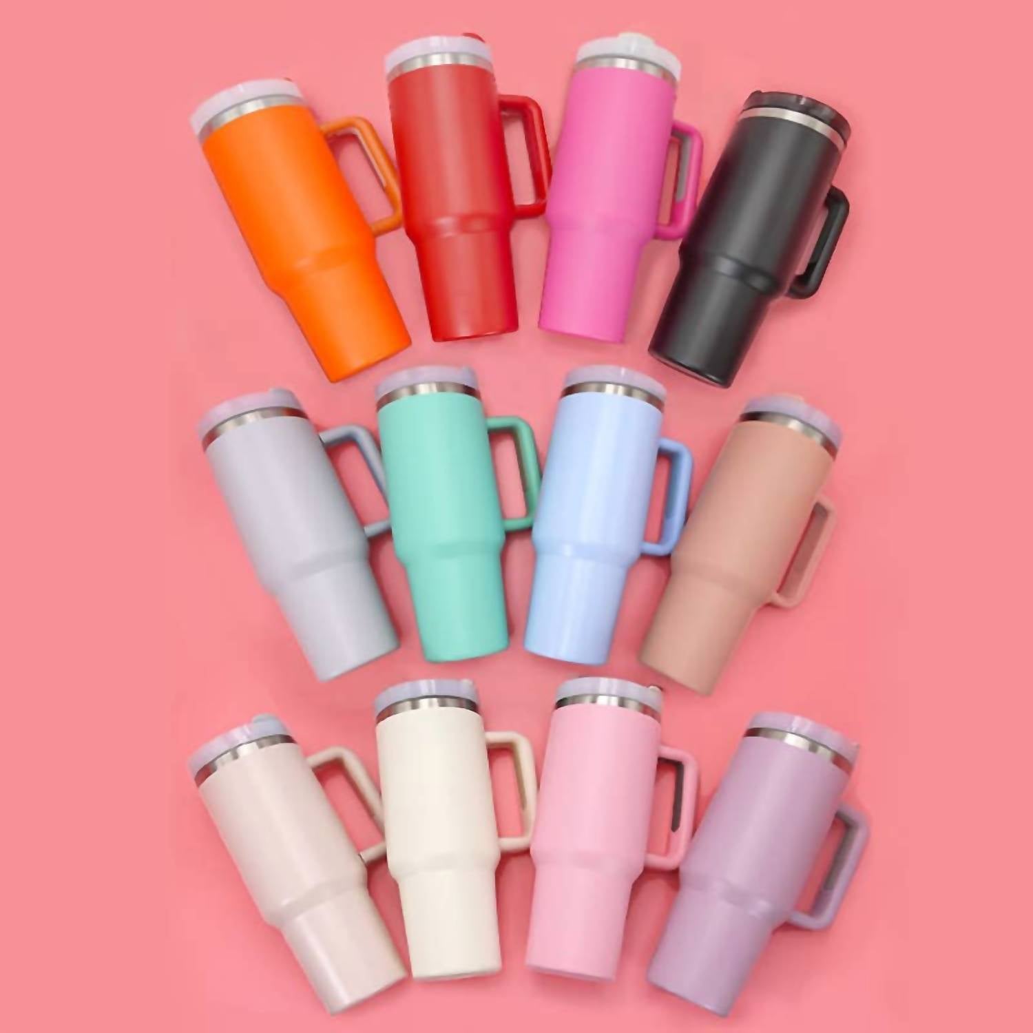 Wall To Wall - Tumbler Stainless Steel 40oz Solid Pink with Handle