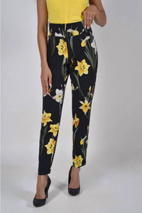 Frank Lyman Floral Slim Pants in black and yellow - women's pants - alternate view