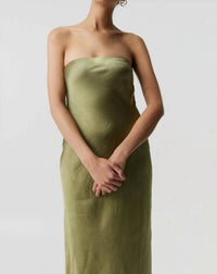 Third Form - Satin Tie Back Strapless Maxi Dress