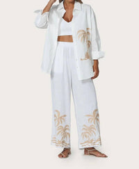 Lusana - Wide Leg Embroidered Pant
