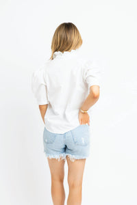 Karlie - Solid Ruffle Neck Poplin Top