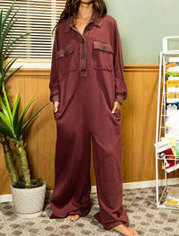 BUCKETLIST Oversized French Terry Romper in burgundy - women's pants