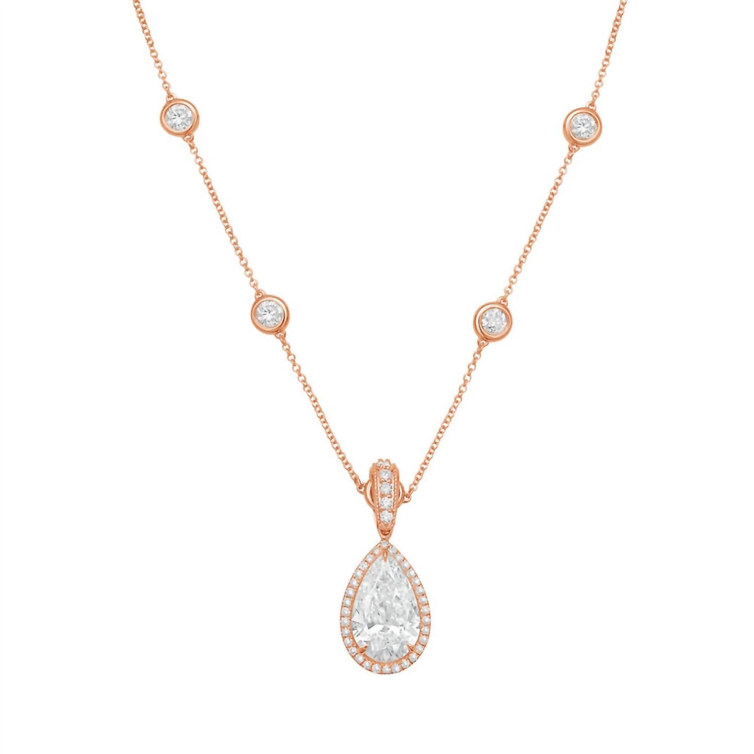 Diana M Jewels - Women's Pear & Round Lab-Grown Diamond Pendant Necklace (6.00 Ct) - Elegant