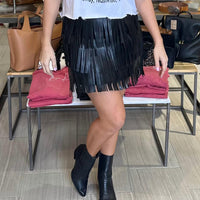 Jade By Jane - Western Faux Leather Fringe Mini Skirt