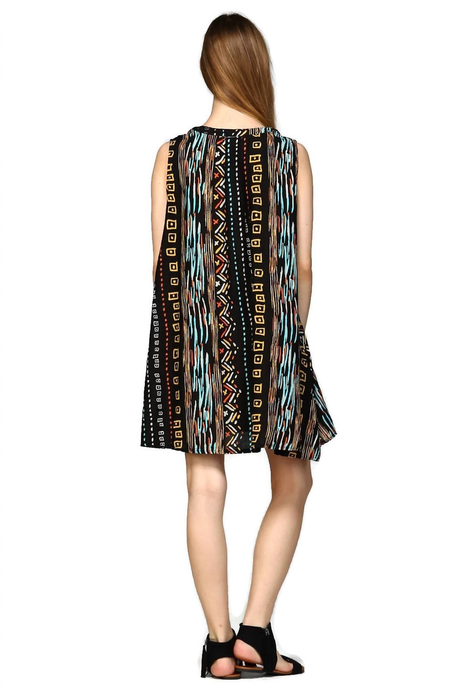 Velzera - Tribal Sleeveless Keyhole Mini Dress