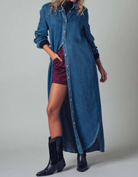 Urban Daizy - Relaxed Western Denim Midi Shirt Dress
