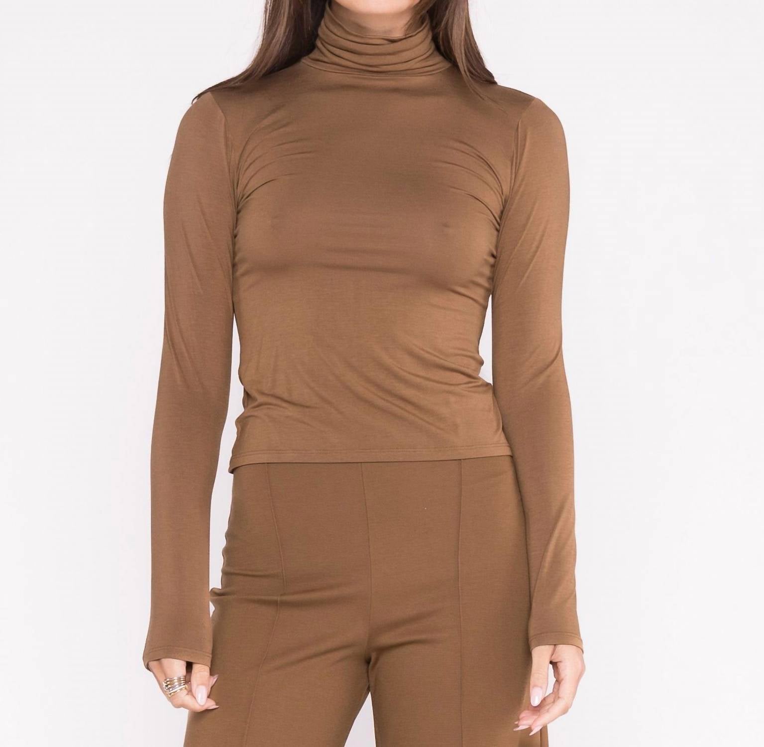 RIPLEY RADER Turtleneck Long Sleeve Top in camel - women's long sleeve top