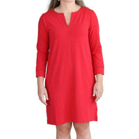 Lilla P - 3/4 Sleeve Split Neck Mini Dress