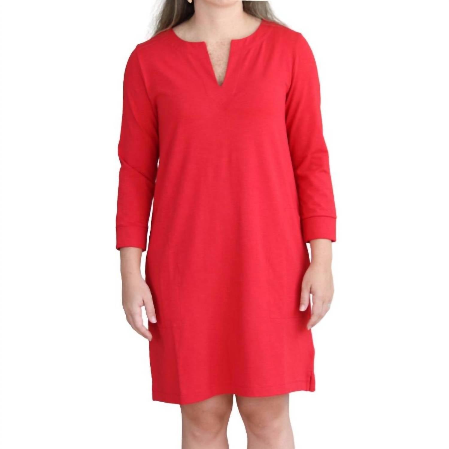 Lilla P - 3/4 Sleeve Split Neck Mini Dress
