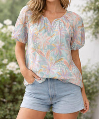 Joy Joy Bubble sleeve top in pastel flannels - women's blouse