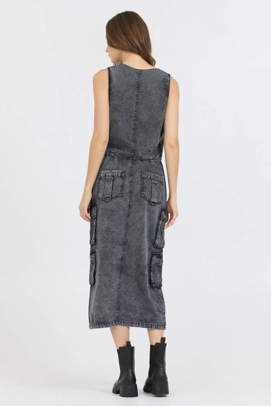 Vintage Havana - Split Front Midi Denim Skirt