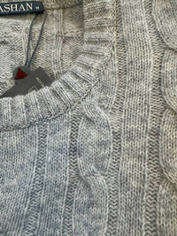 Alashan Cashmere Men's Cable Crew Neck Sweater in heather grey - men's sweater - detail view