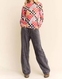 Davi & Dani - Checkered Heart Mesh Long Sleeve Top - Plus