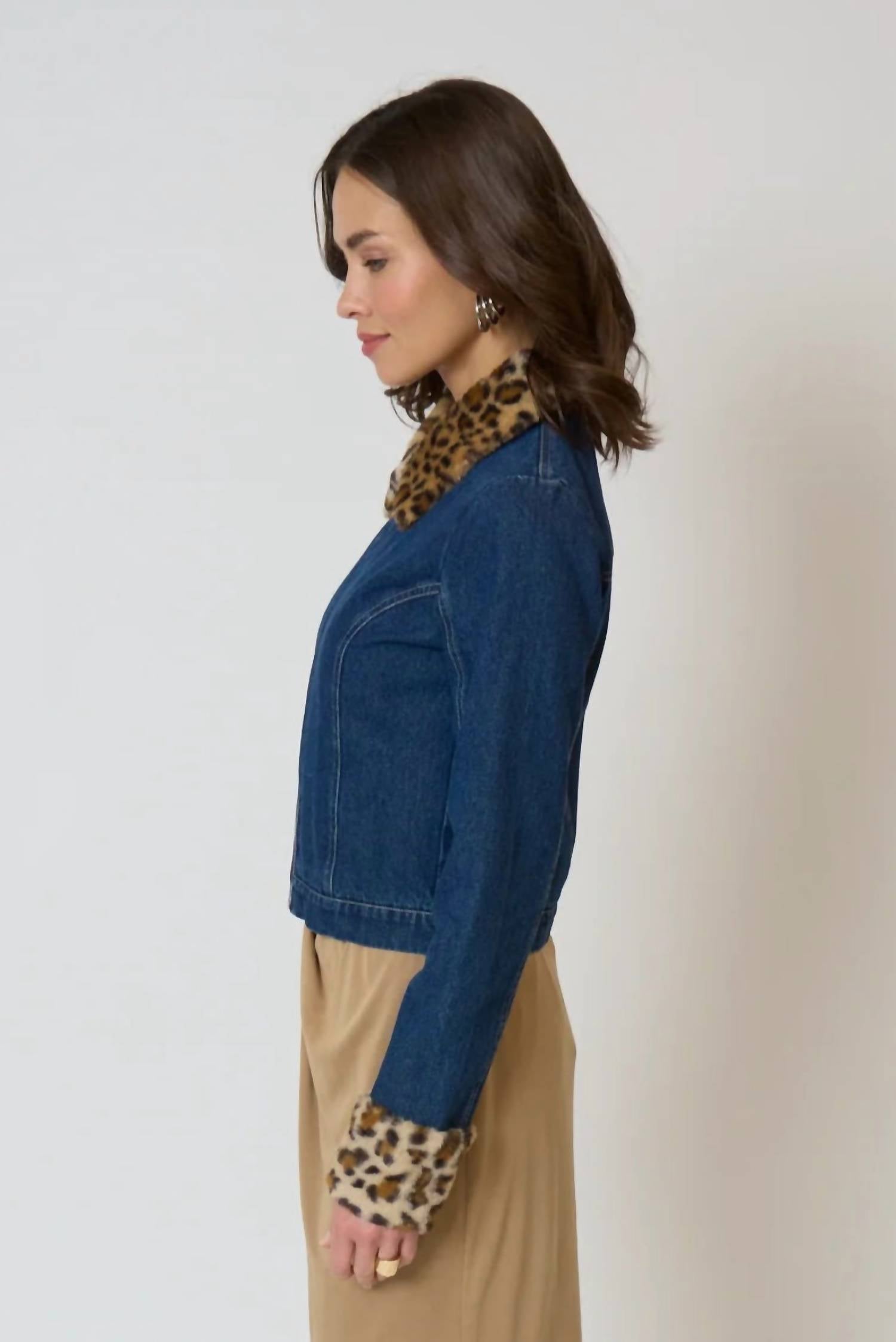 Central Park West - Dark Denim And Cheetah Fur Jacket