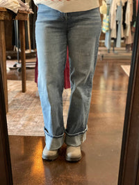 Mica Denim - Cuff Hem Super High Wide Leg Jeans