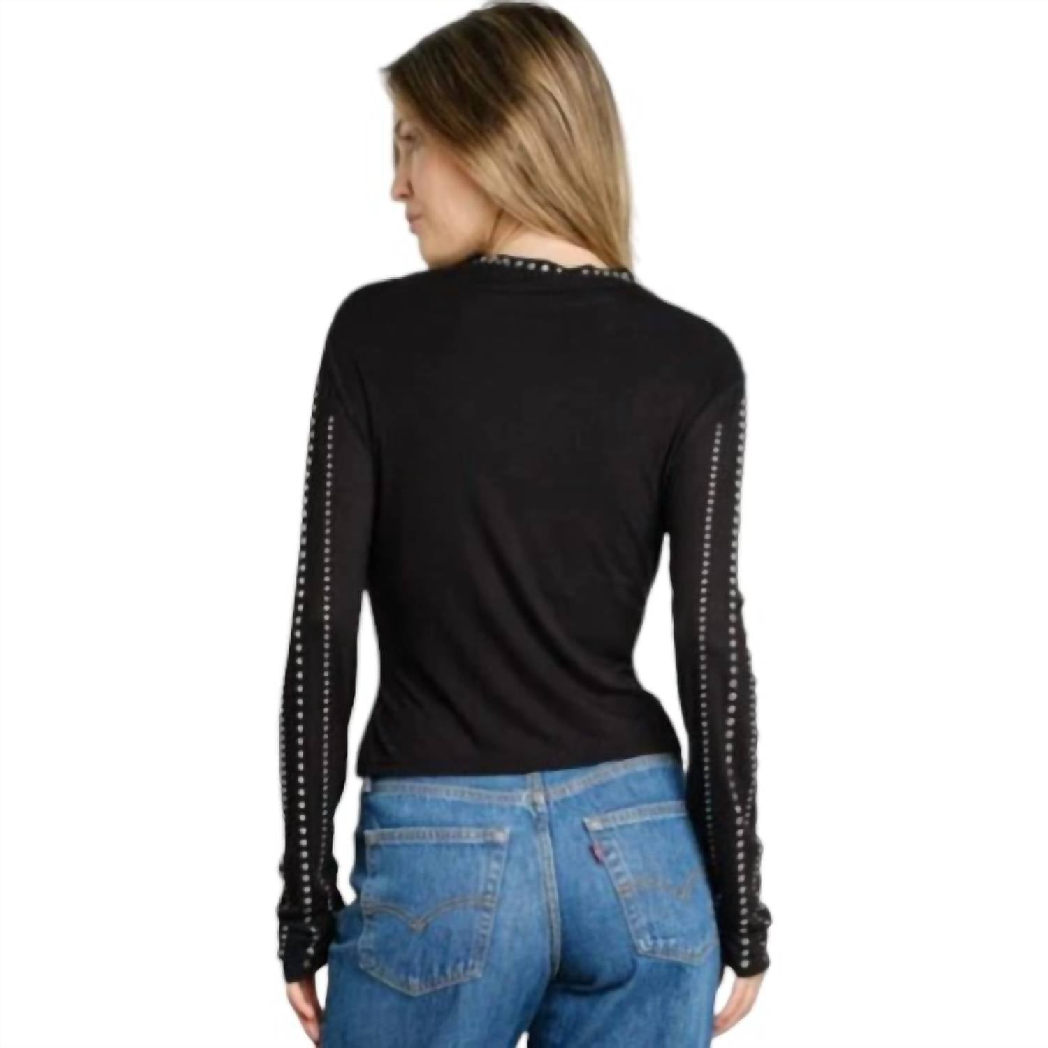 Kiwi - Embellished Mock Neck Long Sleeve Top