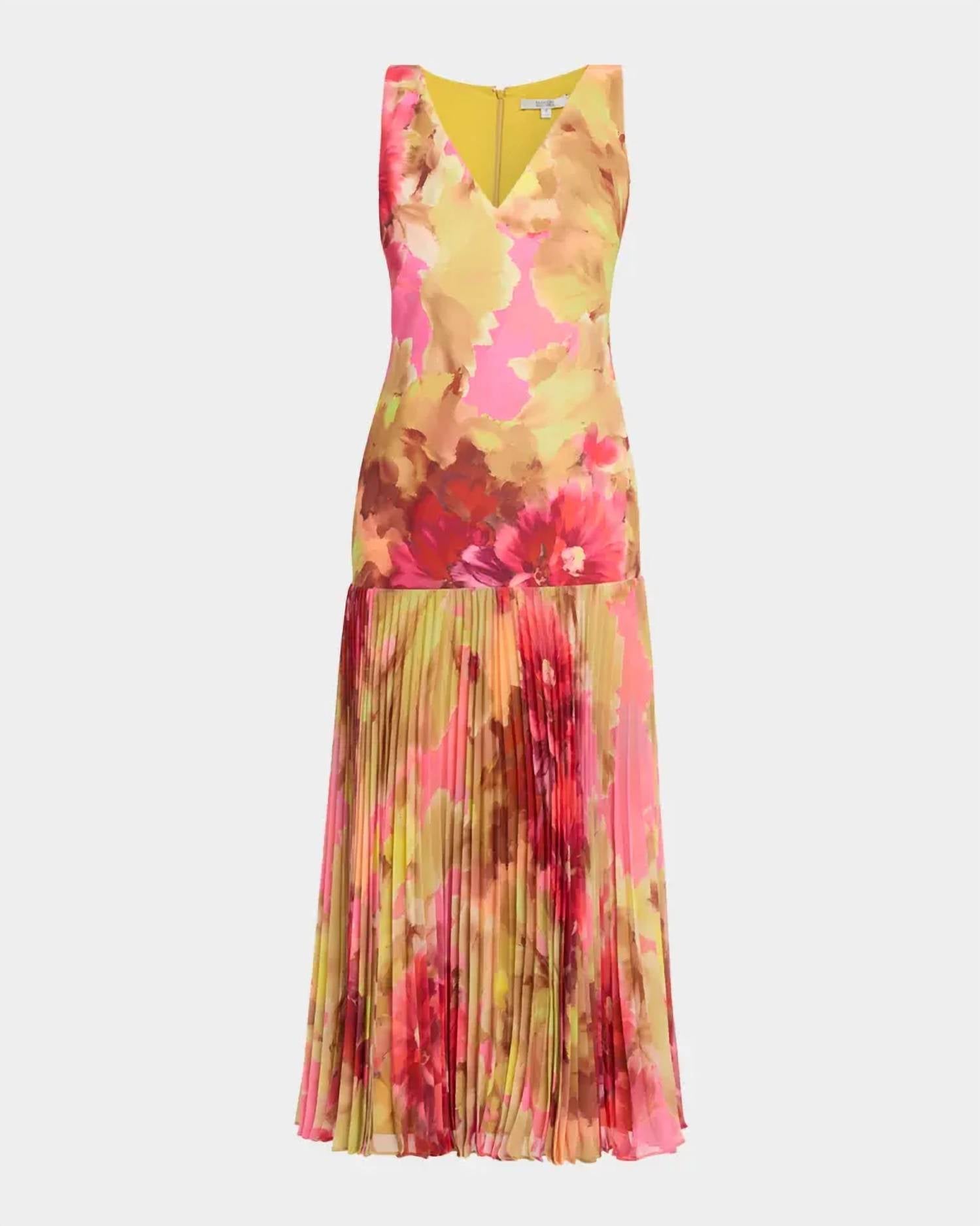 Jewel Badgley Mischka - Drop Waist Pleated Midi Dress