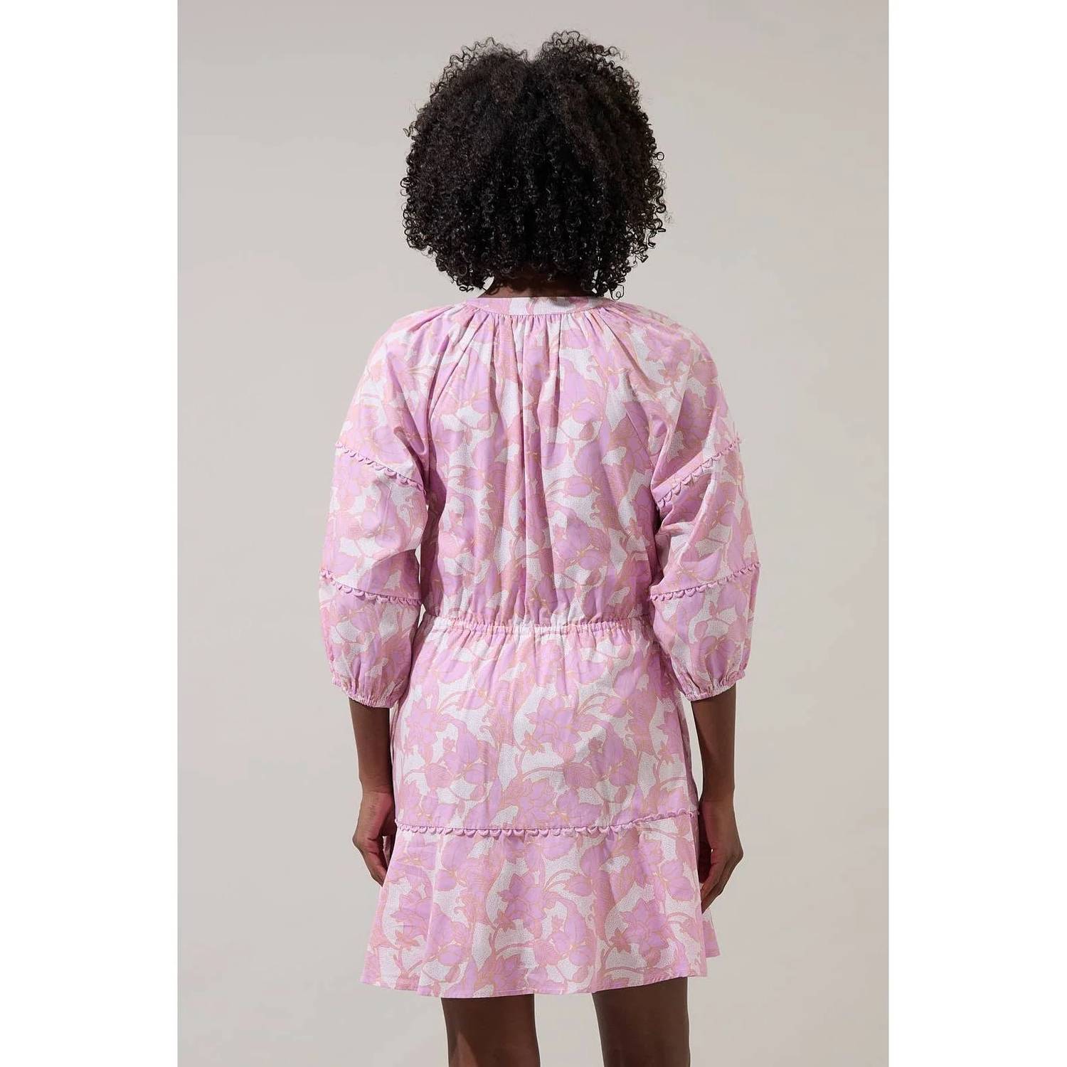Sugarlips - Daney Floral Dabria Split Neck Mini Dress