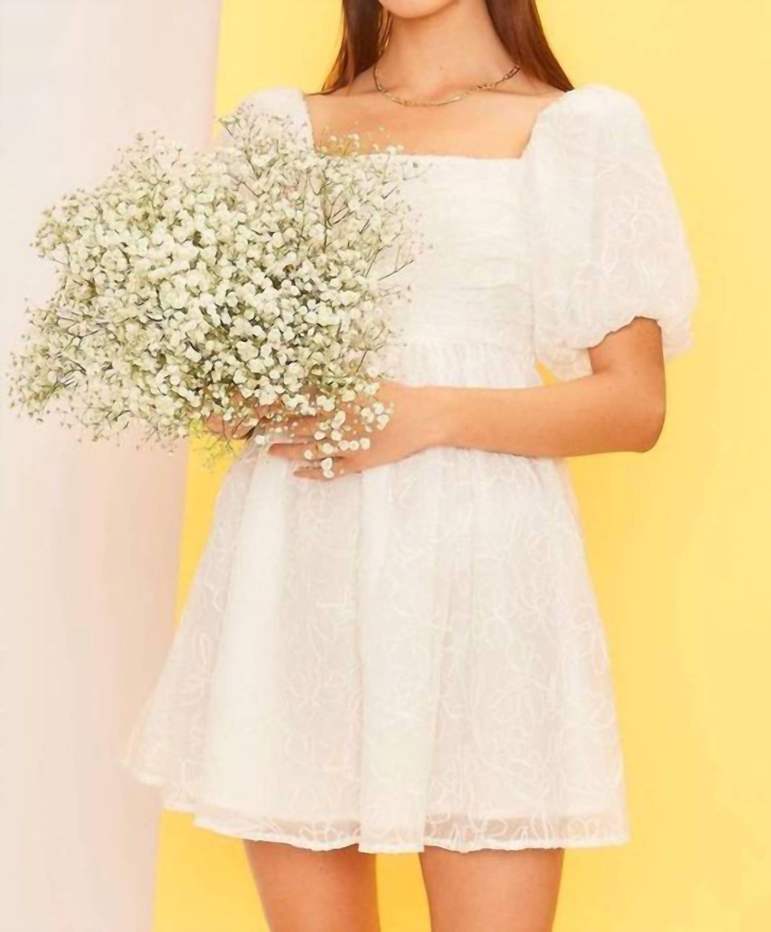 white puff sleeve babydoll dress AE Puff-Sleeve Embroidered Mini Women's Cream XS to for all your sunny Bella and Bloom Boutique -