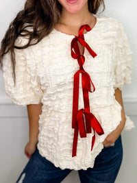 Bibi - Bursting With Life Short Sleeve Textured Knit Top