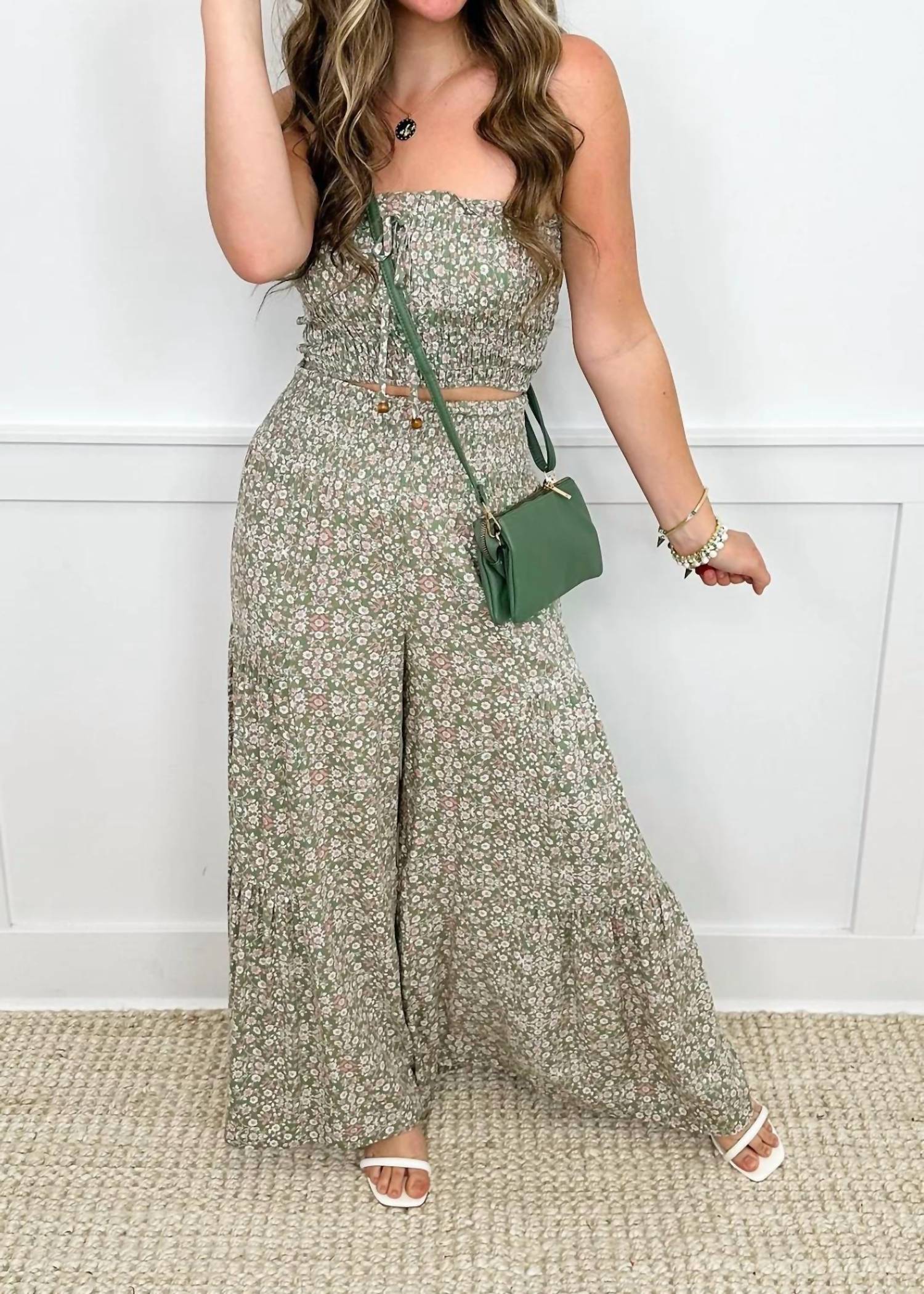 Aakaa - Smocked Tube Top And High-rise Wide Leg Set