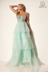 Lucci Lu - Glitter Strapless A-line Tiered Gown