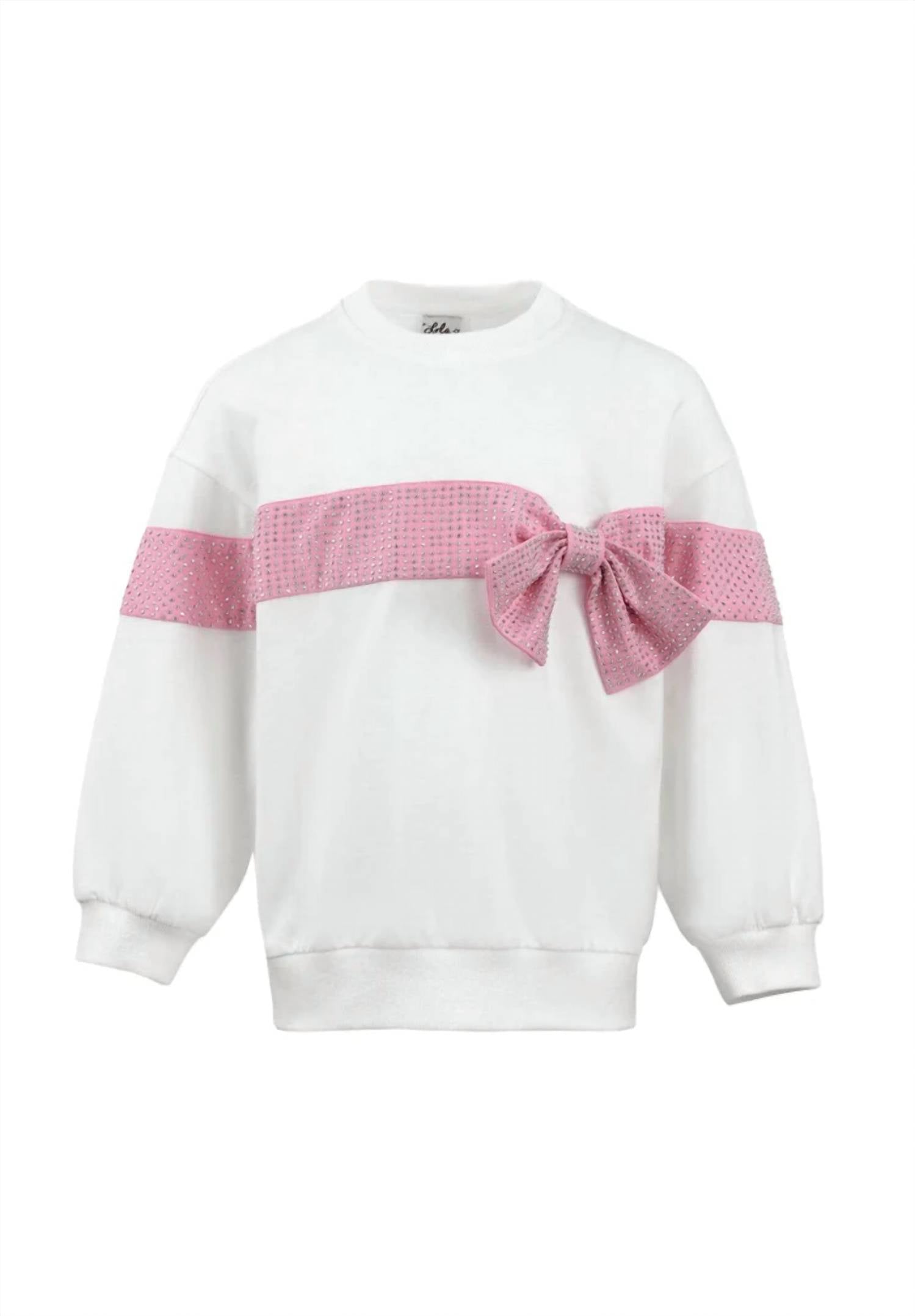 Lola + The Boys - Girls' Crystal Bow Sweater