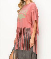 Vocal Apparel - Nashville Fringe Crew Neck Short Sleeve Cropped Knit Top