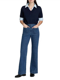 TANYA TAYLOR Esme Sweater Combo Top in maritime blue melange oxford - women's sweater - alternate view