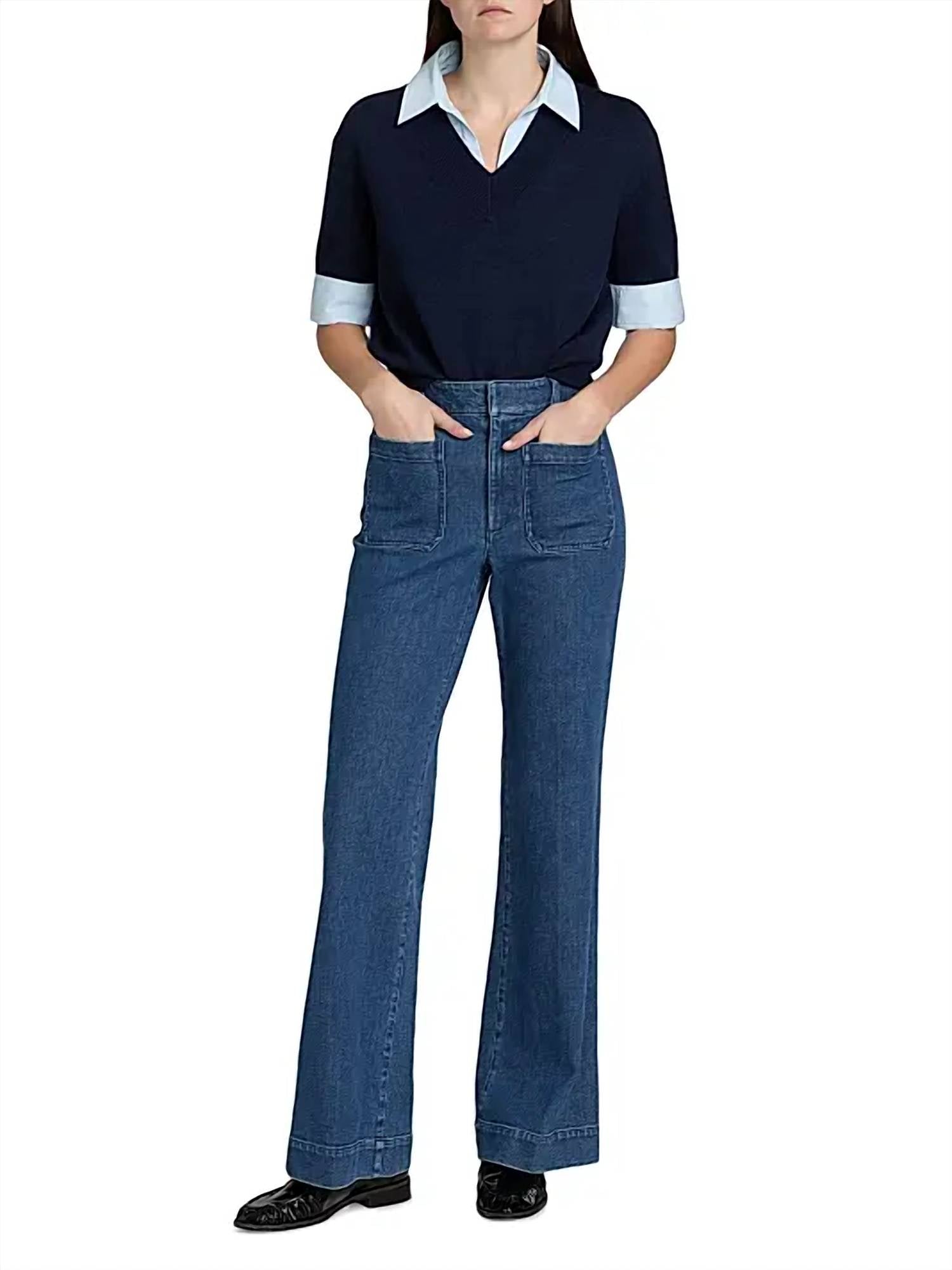 TANYA TAYLOR Esme Sweater Combo Top in maritime blue melange oxford - women's sweater - alternate view
