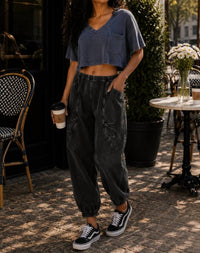 Surelymine - Harper Waffle Knit V-Neck Pocket Top