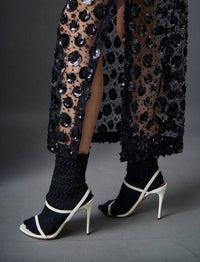 English Factory - Women's Flower Sequin Sheer Midi Skirt