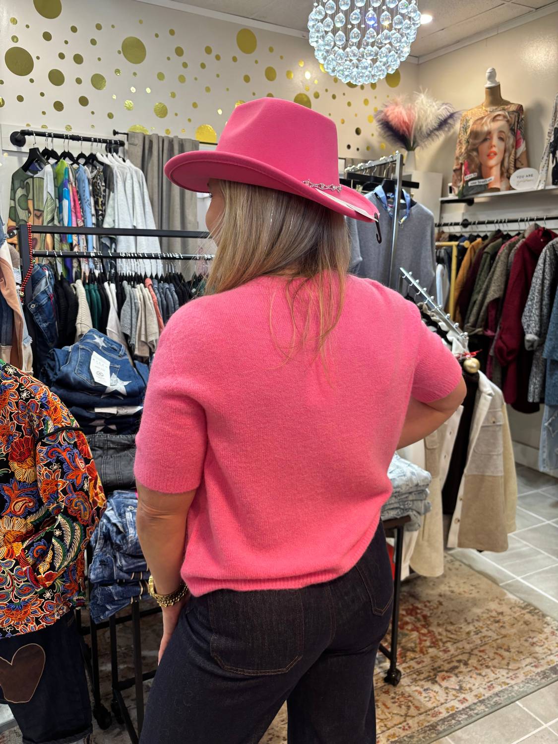 Yolly Felice Short Sleeve Sweater in pink - women's sweater - alternate view