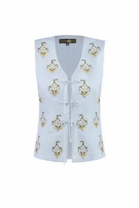 Rosewater House Sarv Embroidered Vest in blue white - women's jacket - view 4