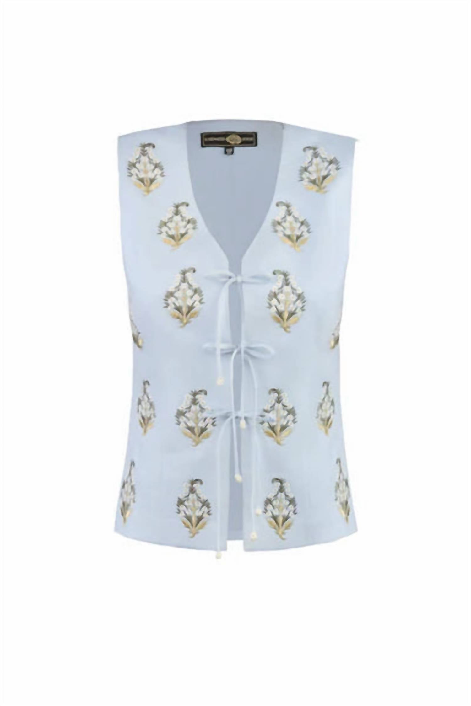 Rosewater House Sarv Embroidered Vest in blue white - women's jacket - view 4